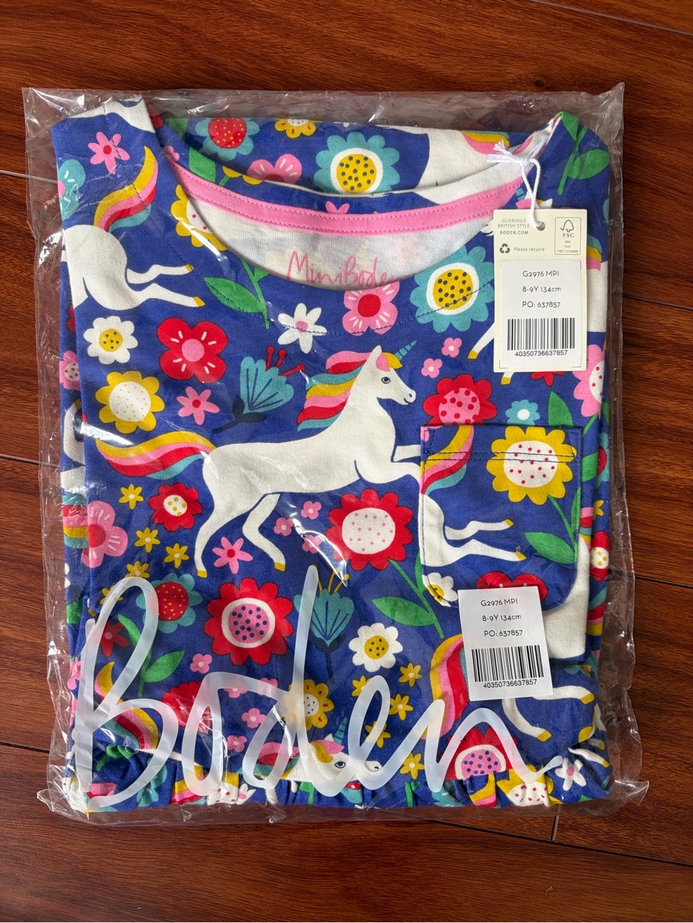 Mini Boden Navy Unicorn & Rainbow Floral Pocket Dress